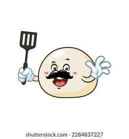dibujos animados vectoriales, personajes y mascota de un mochi con espátula.