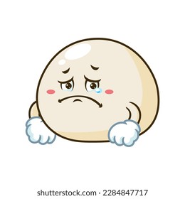 vector cartoon, character, and mascot of a mochi with sad expression face.
