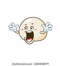 vector cartoon, character, and mascot of a mochi with surprized expression face.