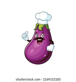 vector cartoon, character, and mascot of a moustache chef eggplant with thumbs up hand.