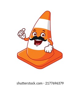 dibujos animados vectoriales, personajes y mascota de un cono de tráfico de bigote con los pulgares hacia arriba.