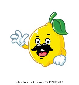 caricatura vectorial, personaje y mascota de un limón bigote con mano ondulada.