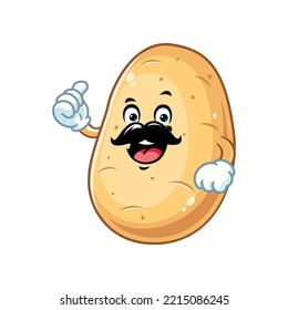 vector cartoon, character, and mascot of a moustache potato with thumbs up hand.