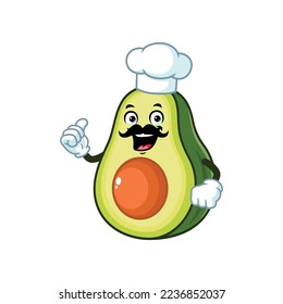 vector cartoon, character, and mascot of a moustache chef avocado with thumbs up hand.