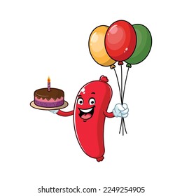 vector cartoon, character, and mascot of a moustache sausage birthday party.