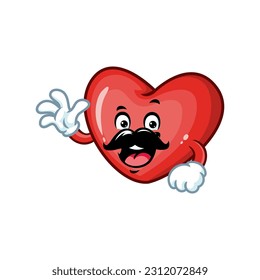 vector cartoon, character, and mascot of a moustache love with wave hand.