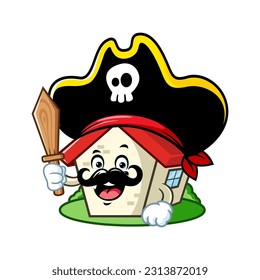 vector cartoon, character, and mascot of a moustache house wearing pirates costume.