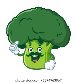 caricatura vectorial, personaje y mascota de un bigote brócoli con los pulgares hacia arriba.