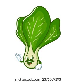 vector cartoon, character, and mascot of a moustache mustard greens with ok pose.