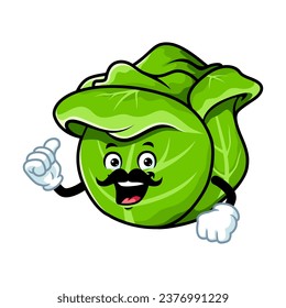 vector cartoon, character, and mascot of a moustache cabbage with thumbs up hand.