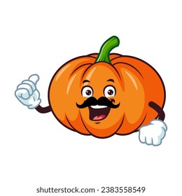 vector cartoon, character, and mascot of a moustache pumpkins with thumbs up hand.