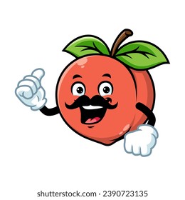 vector cartoon, character, and mascot of a moustachioed peach with thumbs up hand.