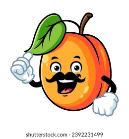 vector cartoon, character, and mascot of a moustachioed apricot with thumbs up hand.