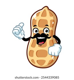 vector cartoon, character, and mascot of a moustachioed peanuts with thumbs up hand.