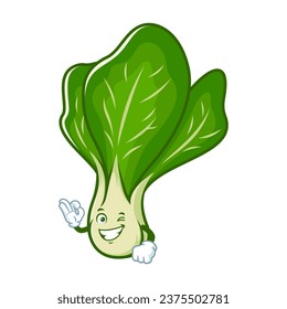vector cartoon, character, and mascot of a mustard greens with ok pose.