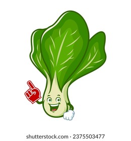 dibujos animados vectoriales, personajes y mascota de un verde mostaza usando espuma de dedo.