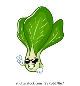 vector cartoon, character, and mascot of a mustard greens wearing black eyeglasses.