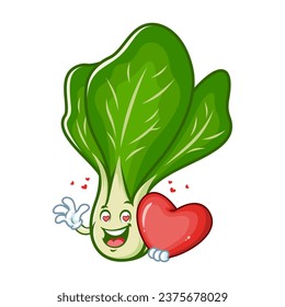 dibujos animados vectoriales, personajes y mascota de un verde mostaza que tiene el corazón enamorado.