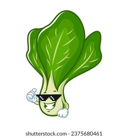 vector cartoon, character, and mascot of a mustard greens with thug life style.