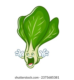 vector cartoon, character, and mascot of a mustard greens with surprised expression face.