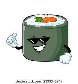 vector cartoon, character, and mascot of a norimaki sushi with thug life style.