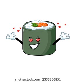 vector cartoon, character, and mascot of a norimaki sushi in love.