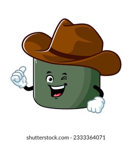 vector cartoon, character, and mascot of a norimaki sushi wearing cowboy hat.