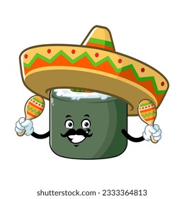 vector cartoon, character, and mascot of a norimaki sushi holding maracas.