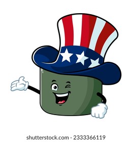 vector cartoon, character, and mascot of a norimaki sushi wearing uncle sam hat.