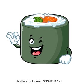 vector cartoon, character, and mascot of a norimaki sushi with ok pose.