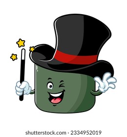 vector cartoon, character, and mascot of a norimaki sushi wearing magician hat.