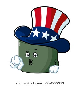 vector cartoon, character, and mascot of a norimaki sushi wearing uncle sam hat.