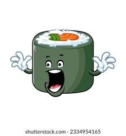 vector cartoon, character, and mascot of a norimaki sushi with surprized expression face.
