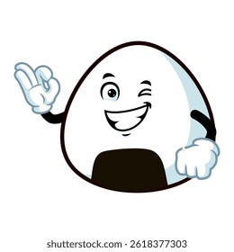 vector cartoon, character, and mascot of an onigiri with ok pose.