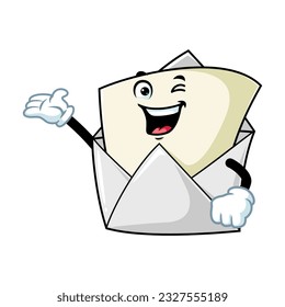 vector cartoon, character, and mascot of an open envelope with welcome pose.