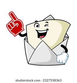 vector cartoon, character, and mascot of an open envelope holding finger foam.