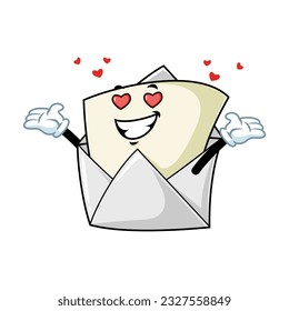vector cartoon, character, and mascot of an open envelope in love.