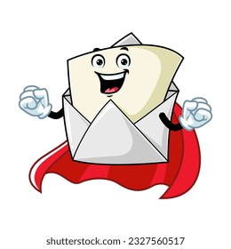 vector cartoon, character, and mascot of an open envelope superhero.