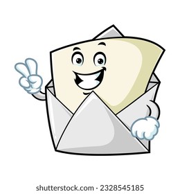 vector cartoon, character, and mascot of an open envelope with two finger.