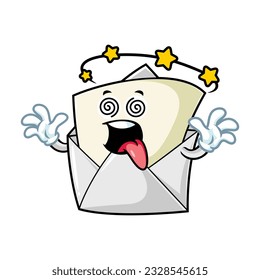 vector cartoon, character, and mascot of an open envelope with dizzying expression face.