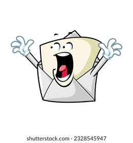 vector cartoon, character, and mascot of an open envelope with shocked expression face.