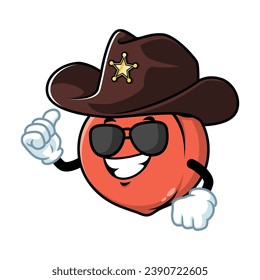 caricatura vectorial, personaje y mascota de un melocotón con sombrero sheriff.