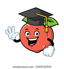 vector cartoon, character, and mascot of a peach wearing graduation hat.