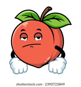 vector cartoon, character, and mascot of a peach with bored expression face.