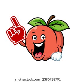 vector cartoon, character, and mascot of a peach wearing finger foam.