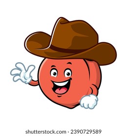 caricatura vectorial, personaje y mascota de un melocotón con sombrero de vaquero.