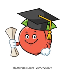 vector cartoon, character, and mascot of a peach wearing graduation hat.