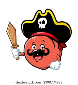 vector cartoon, character, and mascot of a peach wearing pirates costume.