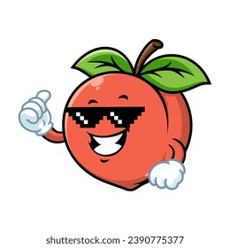 vector cartoon, character, and mascot of a peach with thug life style.