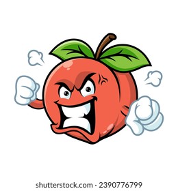 vector cartoon, character, and mascot of a peach with angry expression face.